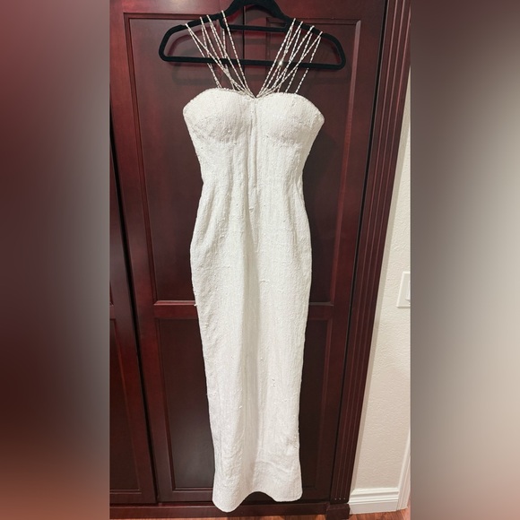 Custom Couture Walter Mikael Elegant White Sequin Strapless Evening Gown - Picture 4 of 16